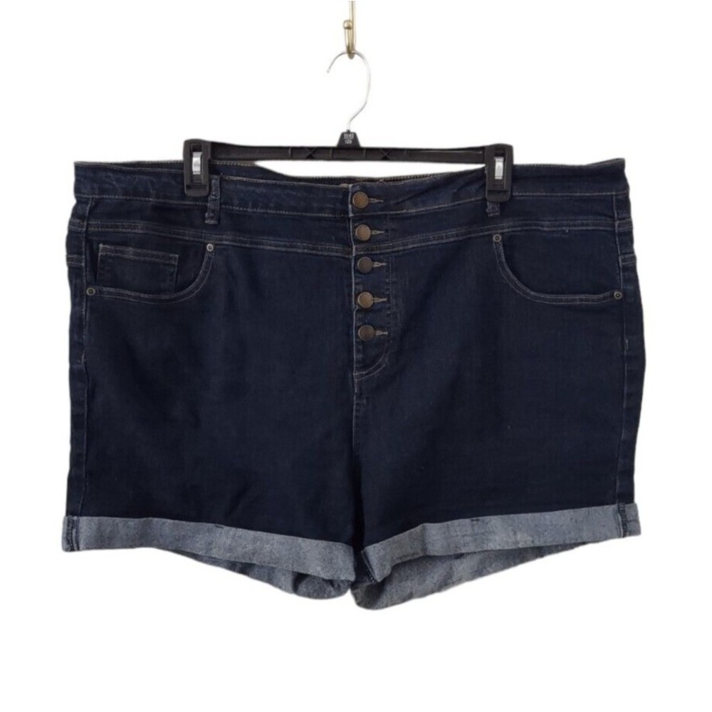Modcloth Karaoke High Waist Denim Shorts Womens 26 Plus Size Jean Cuff Dark